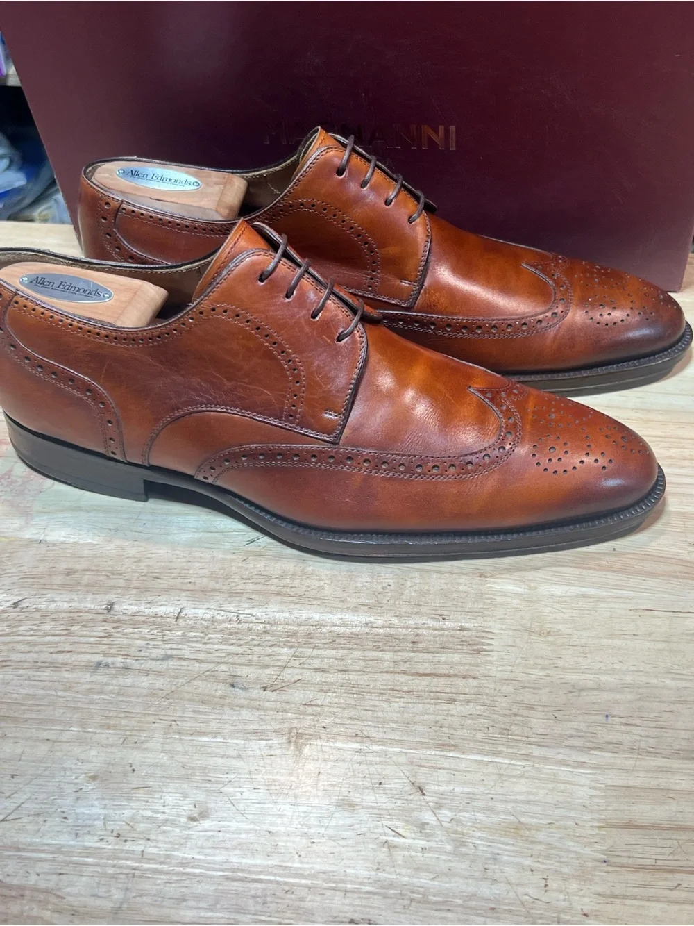 Magnanni Men’s Cognac Leather  Wingtip Derbies US Sz10.5M Made In Spain 🇪🇸